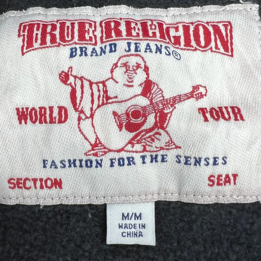 True Religion Unisex Buddha Big Logo Black Hoodie World Tour Back Graphic Size M